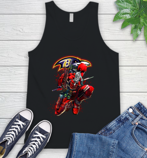NFL Deadpool Marvel Comics Sports Football Baltimore Ravens Tank Top 2