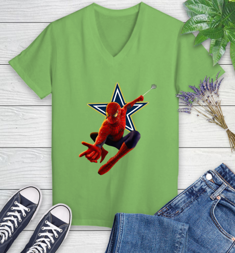 NFL Spider Man Avengers Endgame Football Dallas Cowboys Women's V-Neck T-Shirt 11