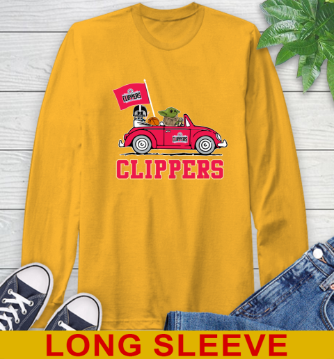 NBA Basketball LA Clippers Darth Vader Baby Yoda Driving Star Wars Shirt Long Sleeve T-Shirt - Image 4