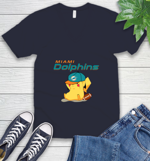 NFL Pikachu Football Sports Miami Dolphins V-Neck T-Shirt 3