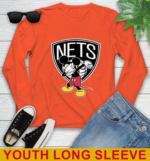 Brooklyn Nets NBA Basketball Dabbing Mickey Disney Sports Youth Long Sleeve 4