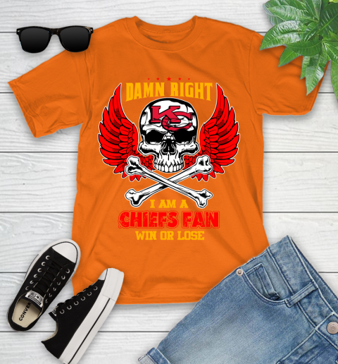 NFL Damn Right I Am A Kansas City Chiefs Win Or Lose Skull Football Sports Youth T-Shirt 9