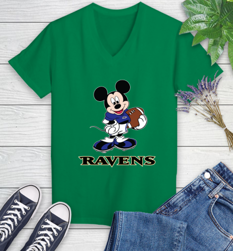 NFL Football Baltimore Ravens Cheerful Mickey Mouse Shirt Women's V-Neck T-Shirt 5