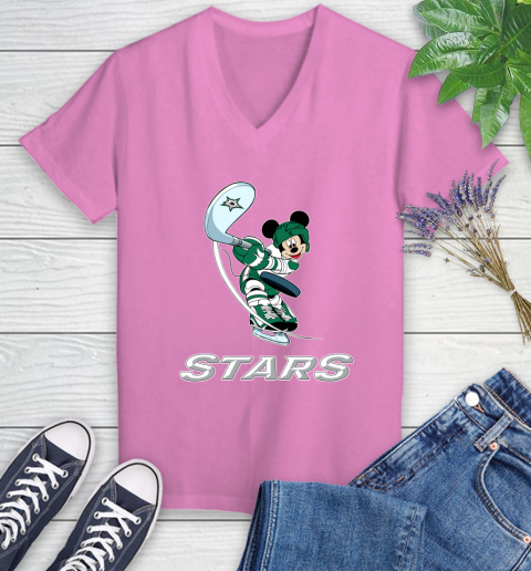 NHL Hockey Dallas Stars Cheerful Mickey Mouse Shirt Women's V-Neck T-Shirt 12