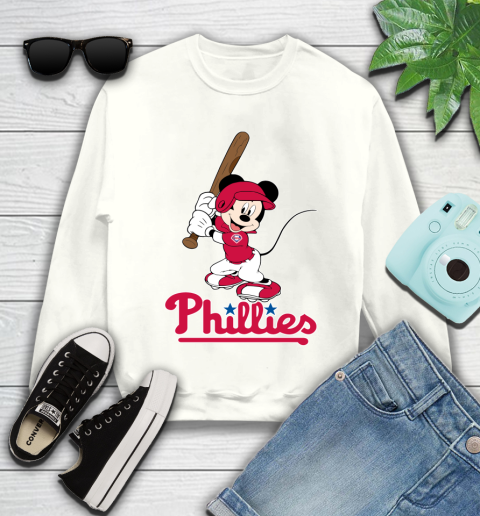 MLB Baseball Philadelphia Phillies Cheerful Mickey Mouse Shirt Youth Sweatshirt Tee For Sports