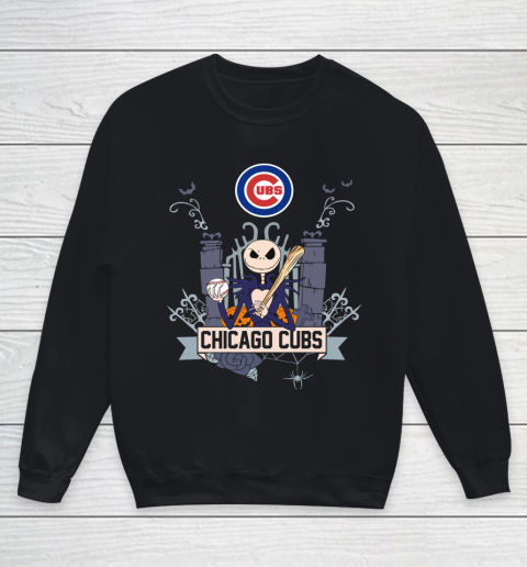 MLB Chicago Cubs Baseball Jack Skellington Halloween Youth Sweatshirt
