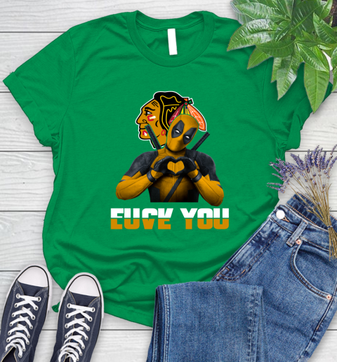 NHL Chicago Blackhawks Deadpool Love You Fuck You Hockey Sports Women's T-Shirt 9