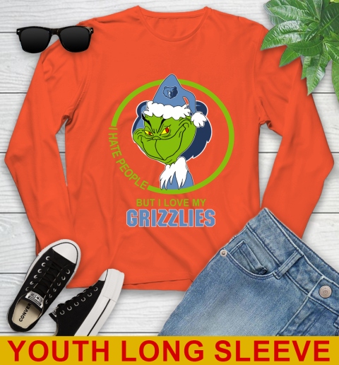 Memphis Grizzlies NBA Christmas Grinch I Hate People But I Love My Favorite Basketball Team Youth Long Sleeve 4