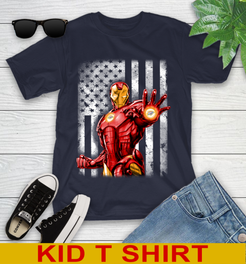 Oklahoma City Thunder NBA Basketball Iron Man Avengers American Flag Shirt Youth T-Shirt - Image 3