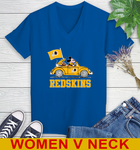 NFL Football Washington Redskins Pluto Mickey Driving Disney Shirt Women's V-Neck T-Shirt 11