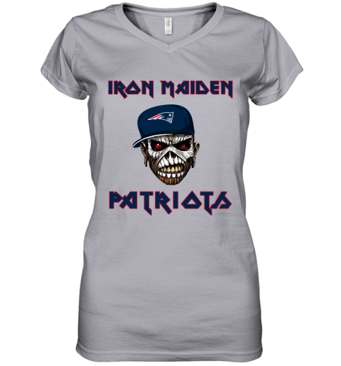 NFL New England Patriots Iron Maiden Rock Band Music Football Sports rkJy2L6r8u9 women v neck t shirt 39 95 151514 front sport grey