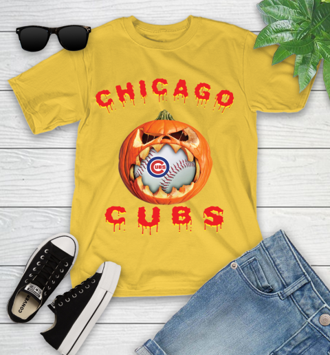 MLB Chicago Cubs Halloween Pumpkin Baseball Sports Youth T-Shirt 8