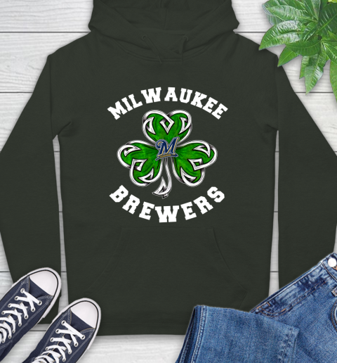 MLB Milwaukee Brewers Three Leaf Clover St Patrick's Day Baseball Sports Hoodie 12