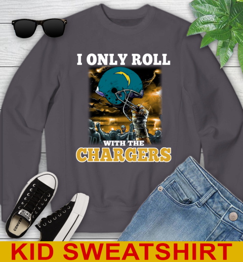Los Angeles Chargers NFL Football I Only Roll With My Team Sports Youth Sweatshirt 5