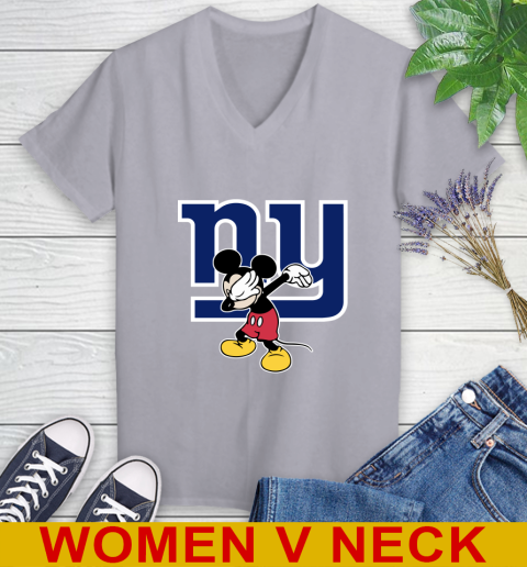 New York Giants NFL Football Dabbing Mickey Disney Sports Women's V-Neck T-Shirt 5