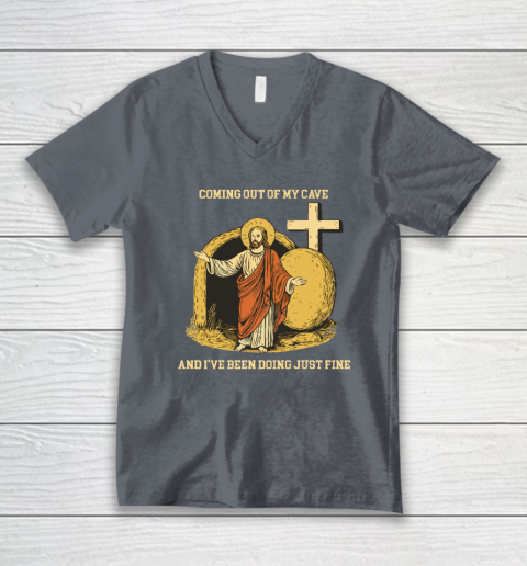 Coming Out Of My Cave Jesus V-Neck T-Shirt 3