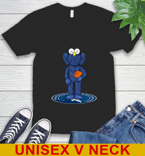 NBA Basketball Minnesota Timberwolves Kaws Bff Blue Figure Shirt V-Neck T-Shirt 2