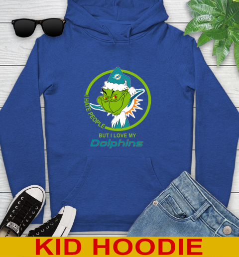 Miami Dolphins NFL Christmas Grinch I Hate People But I Love My Favorite Football Team Youth Hoodie 10