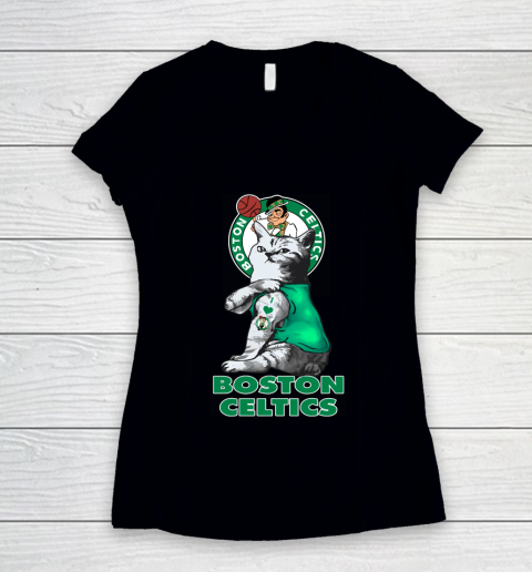 NBA Basketball My Cat Loves Boston Celtics Women's V-Neck T-Shirt