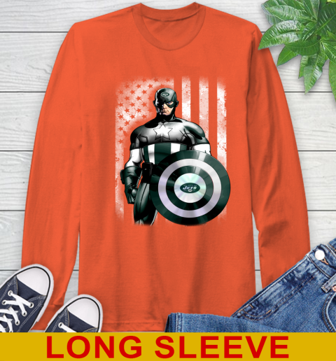 New York Jets NFL Football Captain America Marvel Avengers American Flag Shirt Long Sleeve T-Shirt 4