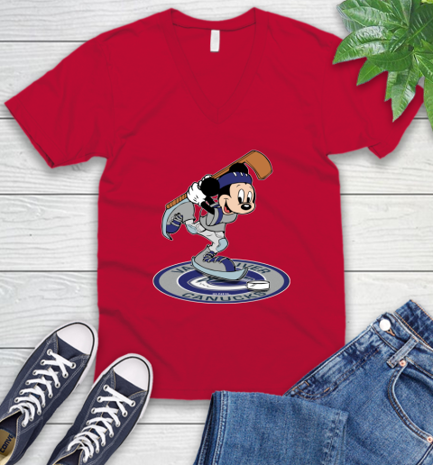 NHL Hockey Vancouver Canucks Cheerful Mickey Disney Shirt V-Neck T-Shirt 7