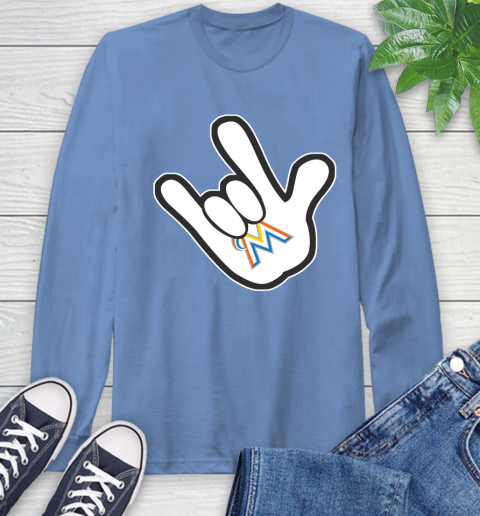 Miami Marlins MLB Baseball Mickey Rock Hand Disney Long Sleeve T-Shirt 11