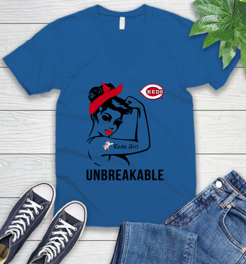 MLB Cincinnati Reds Girl Unbreakable Baseball Sports V-Neck T-Shirt 3