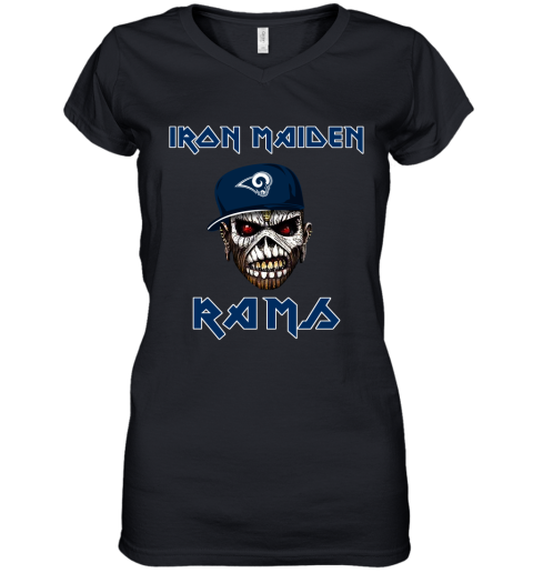 NFL Los Angeles Rams Iron Maiden Rock Band Music Football Sports lWUNRSYr2jA women v neck t shirt 39 95 151514 front black