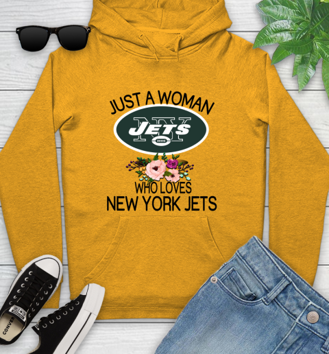 NFL Just A Woman Who Loves New York Jets Football Sports Youth Hoodie 2