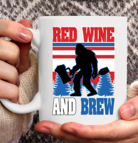 Beer Lover Funny Shirt Big Foot Red Wine And Brew Funny July 4th Gift Vintage Ceramic Mug 11oz