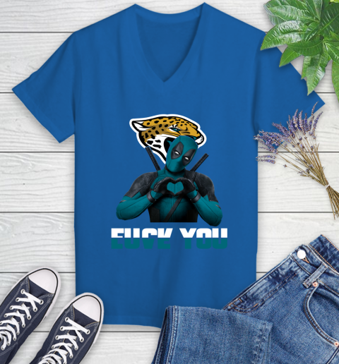 NHL Jacksonville Jaguars Deadpool Love You Fuck You Football Sports Women's V-Neck T-Shirt 10