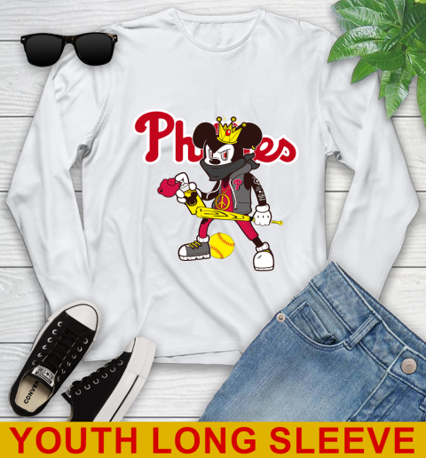 Philadelphia Phillies MLB Baseball Mickey Peace Sign Sports Youth Long Sleeve