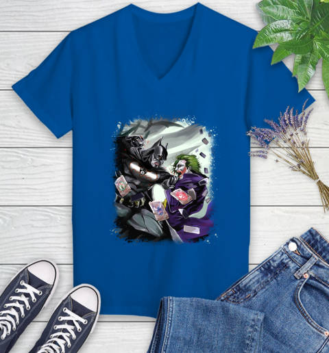 Brooklyn Nets MLB Basketball Batman Fighting Joker DC Comics Women's V-Neck T-Shirt 10