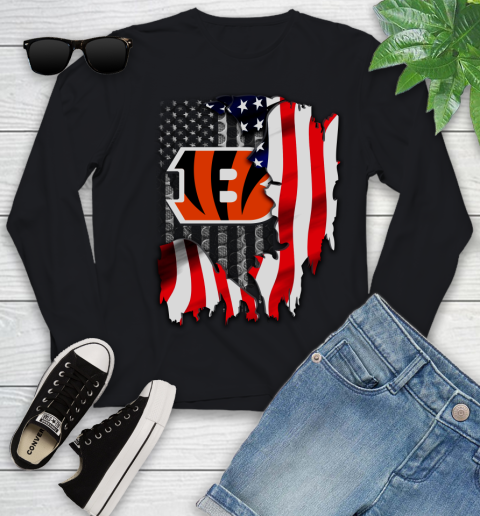 Cincinnati Bengals NFL Football American Flag Youth Long Sleeve