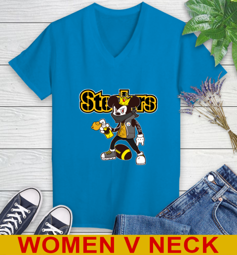 Pittsburgh Steelers NFL Football Mickey Peace Sign Sports Women's V-Neck T-Shirt 8
