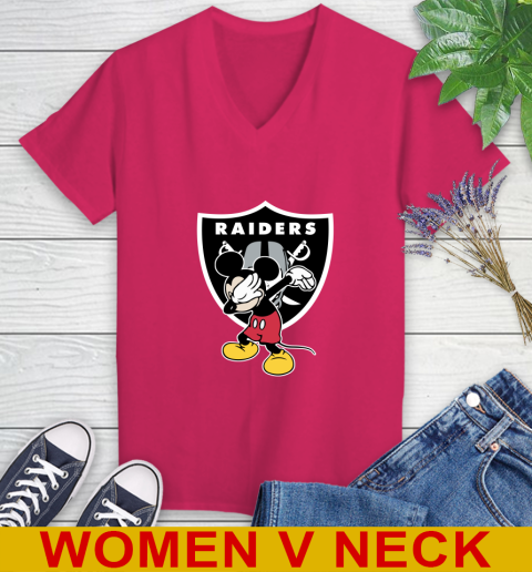 Oakland Raiders NFL Football Dabbing Mickey Disney Sports Women's V-Neck T-Shirt 10