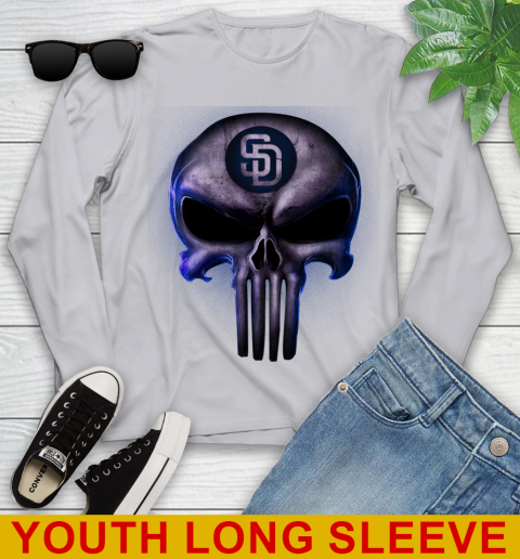 San Diego Padres MLB Baseball Punisher Skull Sports Youth Long Sleeve 5