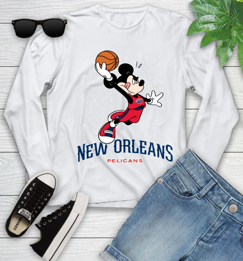 NBA Basketball New Orleans Pelicans Cheerful Mickey Mouse Shirt Youth Long Sleeve 2