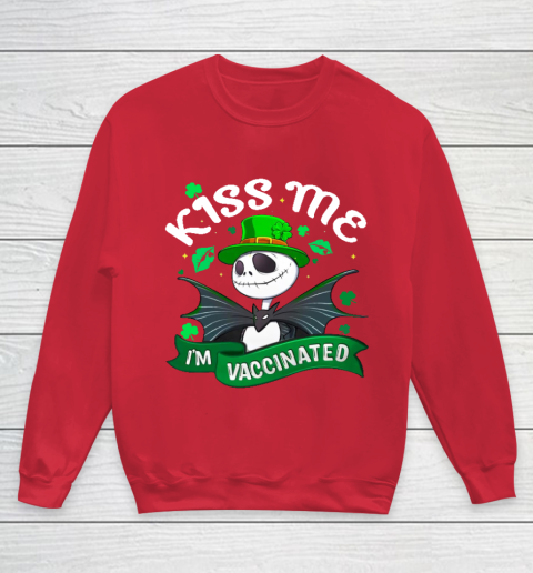 Kiss Me I'm Vaccinated Patrick's Day Jack Skellington Youth Sweatshirt 7
