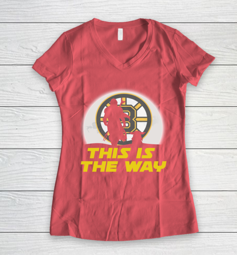 Boston Bruins NHL Ice Hockey Star Wars Yoda And Mandalorian This Is The Way Women's V-Neck T-Shirt 4