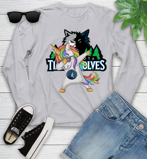 Minnesota Timberwolves NBA Basketball Funny Unicorn Dabbing Sports Youth Long Sleeve 5