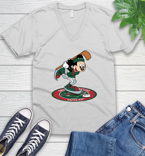 NHL Hockey Minnesota Wild Cheerful Mickey Disney Shirt V-Neck T-Shirt 2