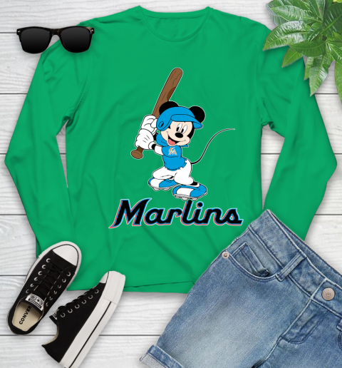 MLB Baseball Miami Marlins Cheerful Mickey Mouse Shirt Youth Long Sleeve 6