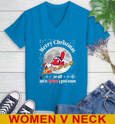 Cleveland Indians Merry Christmas To All And To Indians A Good Season MLB Baseball Sports Women's V-Neck T-Shirt 7