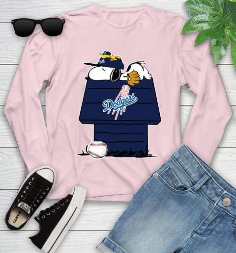 MLB Los Angeles Dodgers Snoopy Woodstock The Peanuts Movie Baseball T Shirt_000 Youth Long Sleeve 10