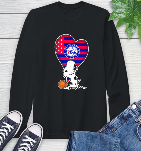 Philadelphia 76ers NBA Basketball The Peanuts Movie Adorable Snoopy Long Sleeve T-Shirt 2