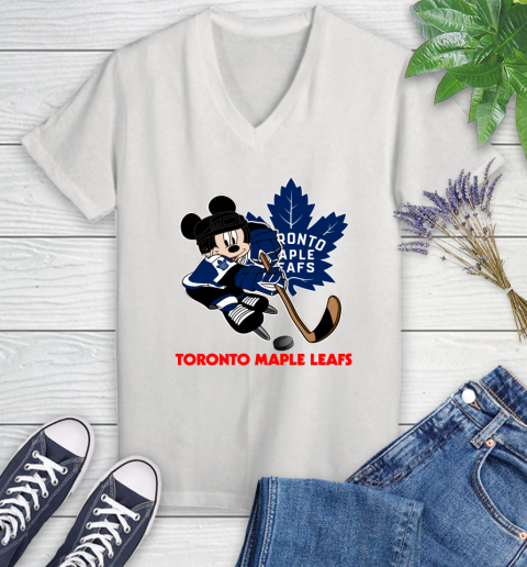 NHL Toronto Maple Leafs Mickey Mouse Disney Hockey T Shirt Women's V-Neck T-Shirt