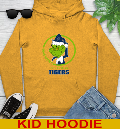 Detroit Tigers MLB Christmas Grinch I Hate People But I Love My Favorite Baseball Team Youth Hoodie 3