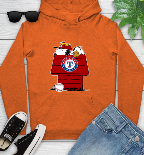 MLB Texas Rangers Snoopy Woodstock The Peanuts Movie Baseball T Shirt Youth Hoodie 5