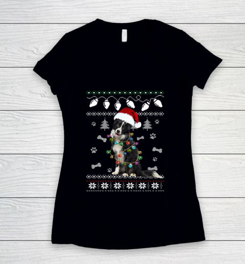 Border Collie Christmas Dog Light Ugly Women's V-Neck T-Shirt